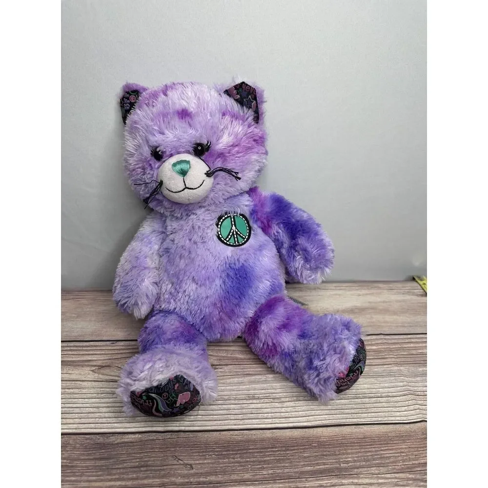 Build A Bear Purple BFF PEACE Sign Purple Tie-dyed KITTY‎ Cat Plush Toy 16
